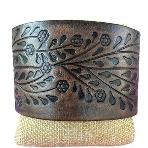 Faux Leather Tooled Cuff Bracelet Floral Leaves 3 Sizes 7.5" - 8.5" 2" Wide NWOT